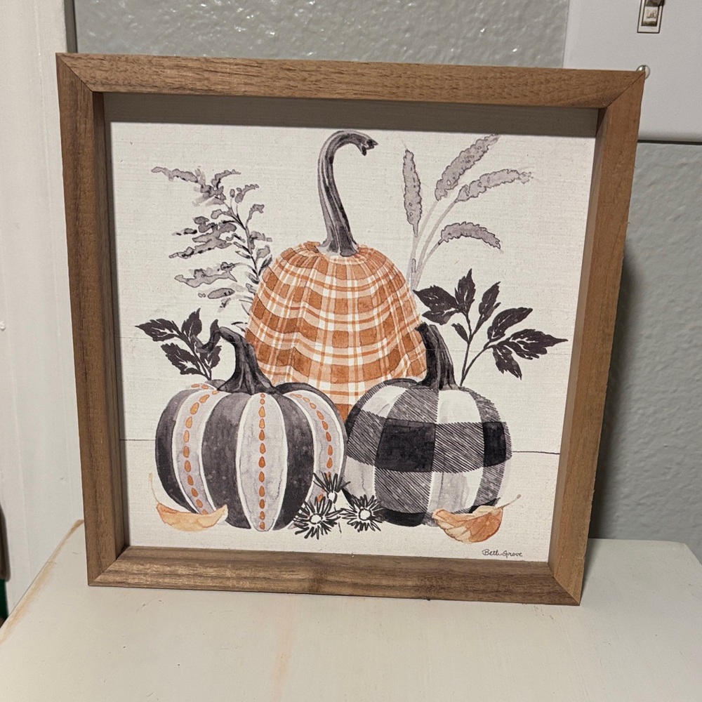 Autumn Pumpkin Trio Framed Wall Art - Orange, Black, Cream